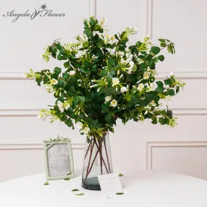 A2089 10pcs 57cm Artificial White Lotus Green Plant Branch